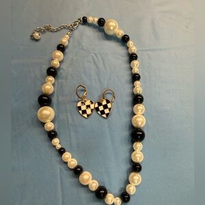 Paparazzi Black and Cream Beaded Necklace with Heart Earrings